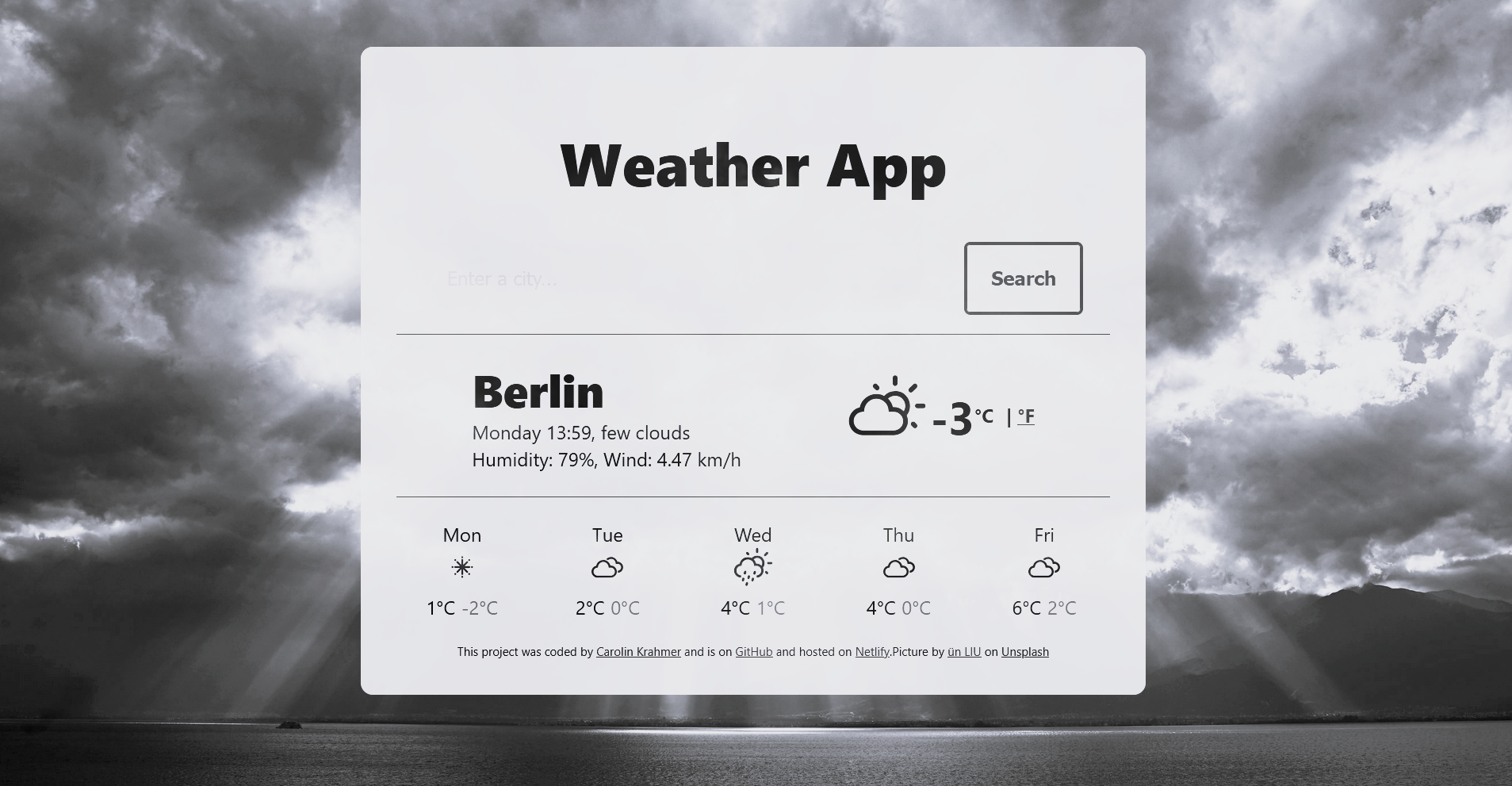 picture of React weather app